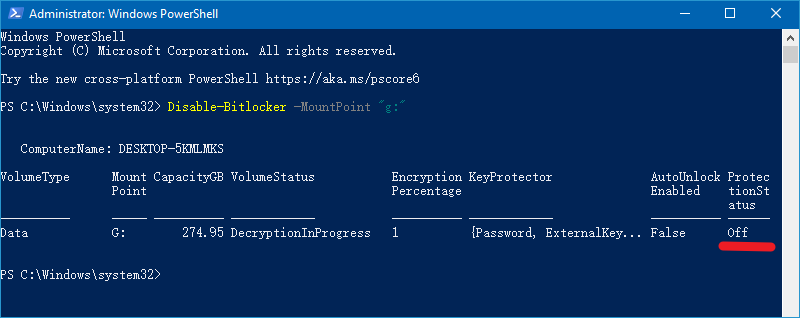 BitLocker est désactivé