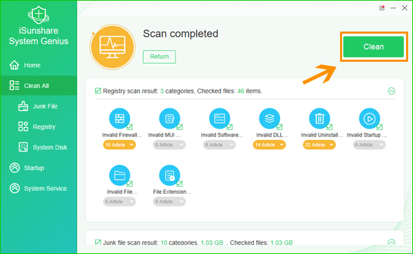 cliquez sur Nettoyer