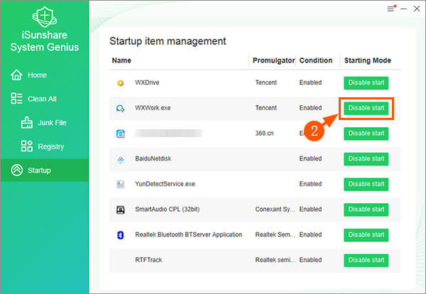 click the button of Disable start