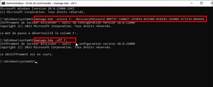 decrypter bitlocker via ligne de commande