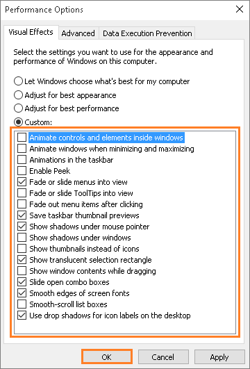  désactiver les fonctionnalités de performances