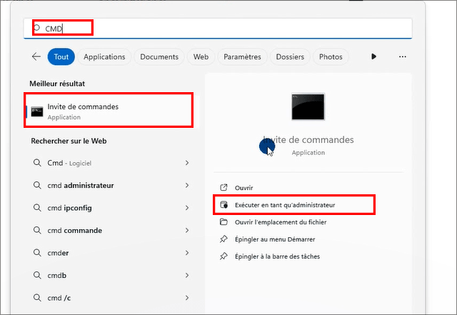 exécuter l'invite de commande en tant qu'administrateur