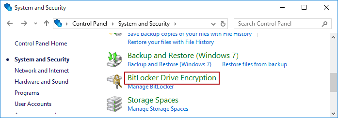 choisissez le chiffrement de lecteur BitLocker