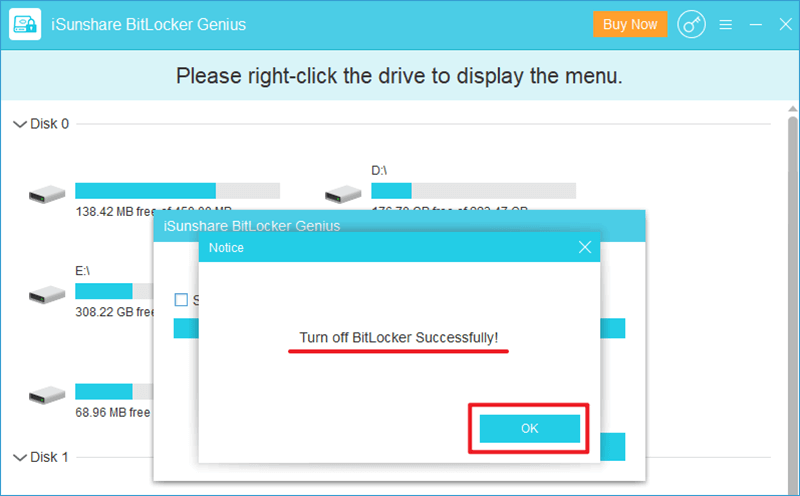  désactiver BitLocker avec succès