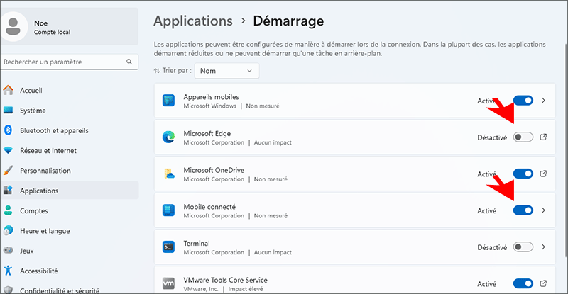 activer ou desactiver les applications de demarrage