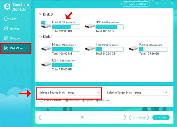 choisissez le disque source M2