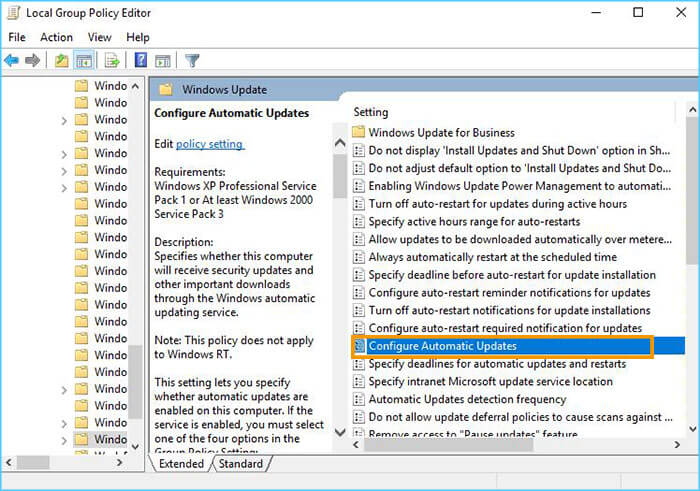 choisissez Configurer la mise à jour automatique