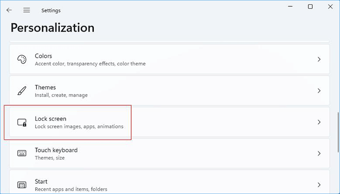 cliquez sur Verrouiller l'écran