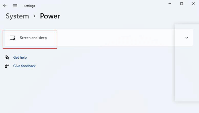cliquez sur Écran et veille