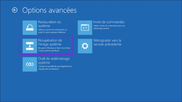 cliquez sur Récupération de l'image système