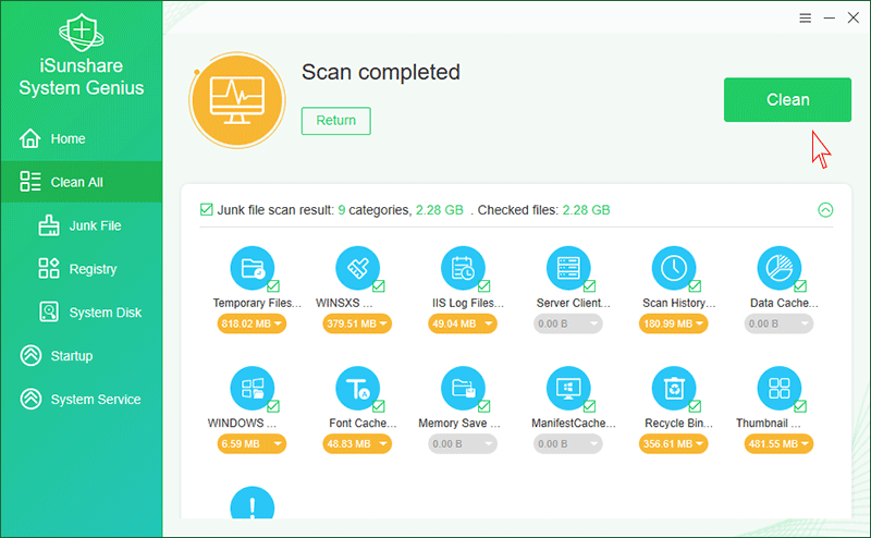 cliquez sur nettoyer pour liberer les dechets