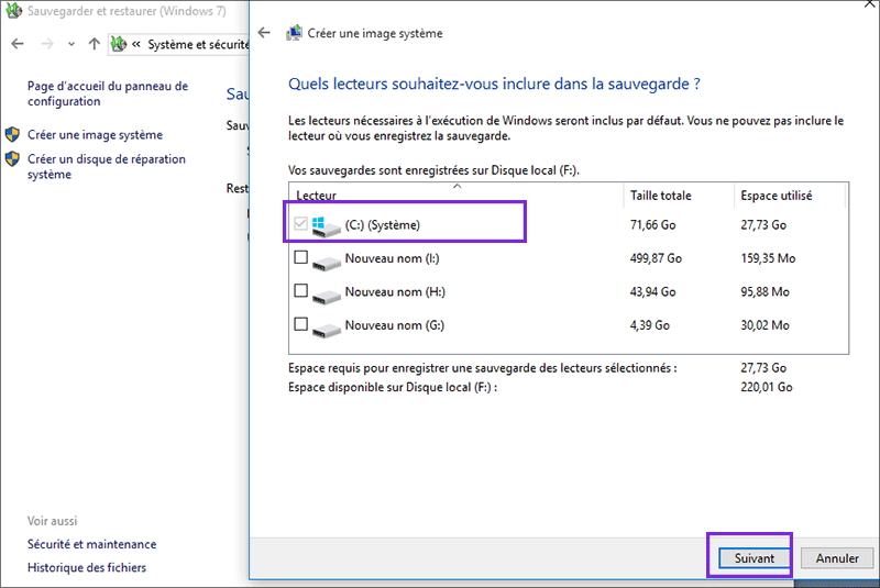 confirmez vos paramètres de sauvegarde