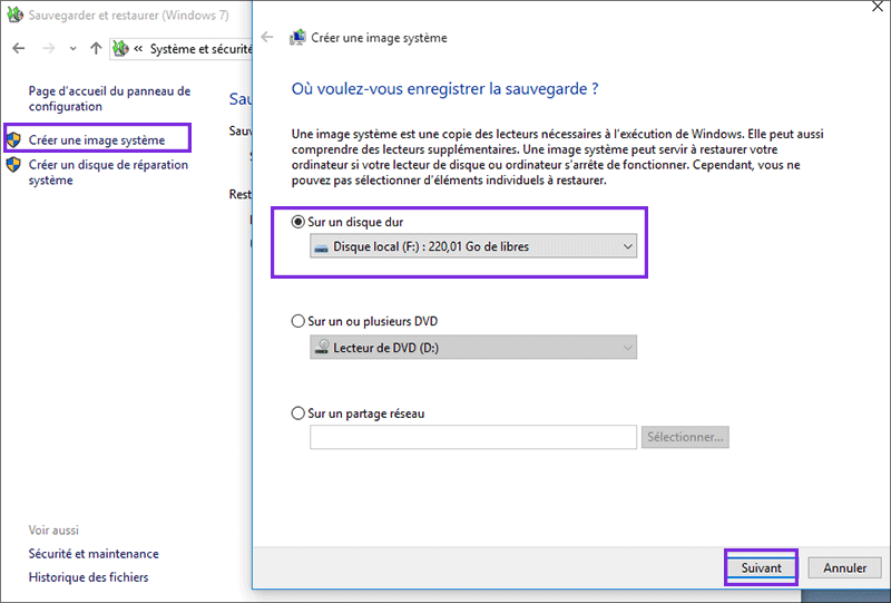 créer une image système