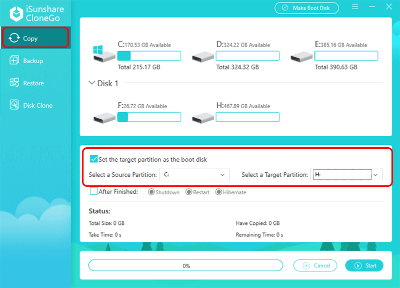 définir une partition dynamique à cloner