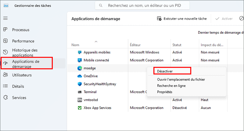 desactiver lapplication de demarrage du gestionnaire de taches