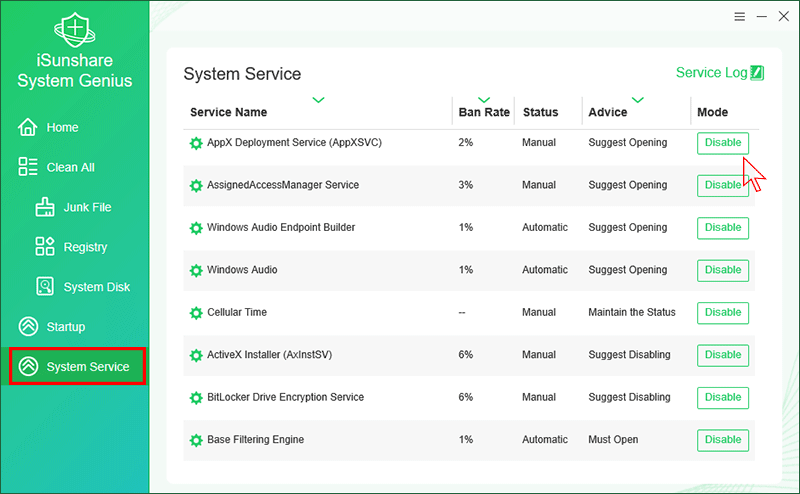 desactiver le service systeme