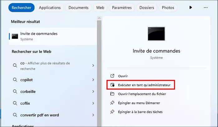 executer linvite de commande en tant quadministrateur