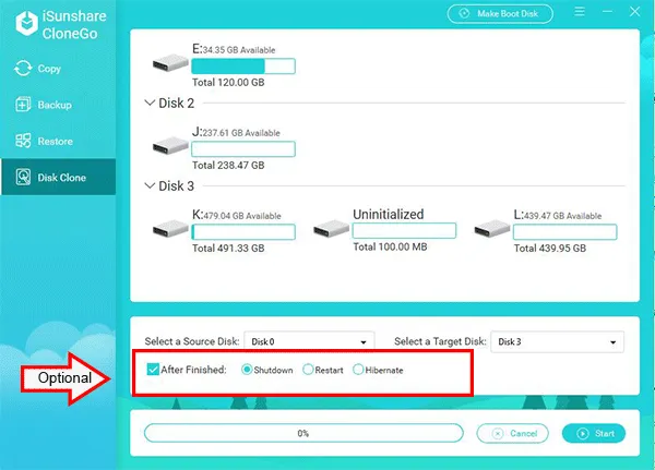 une fois les options terminées