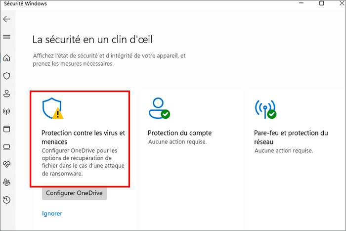 selectionnez la protection contre les virus et les menaces