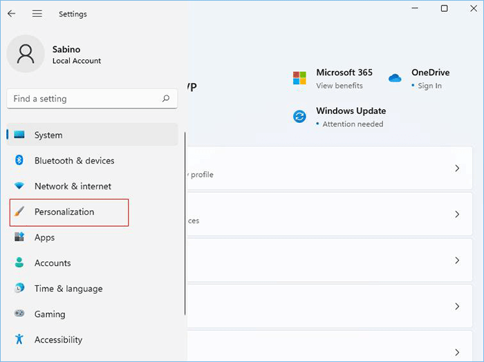 choisissez Personnalisations