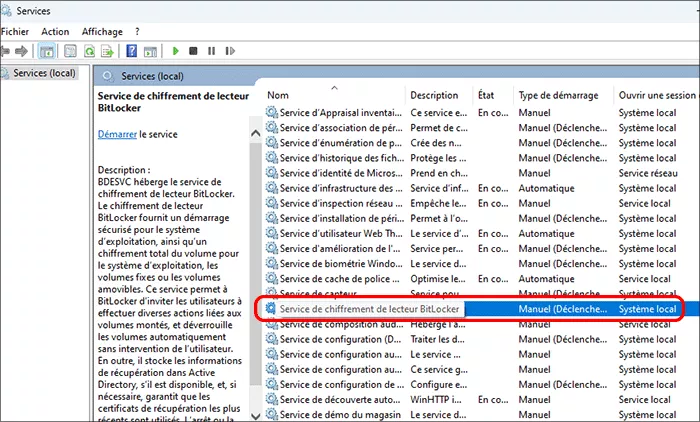 trouver bitlocker drive encryption service