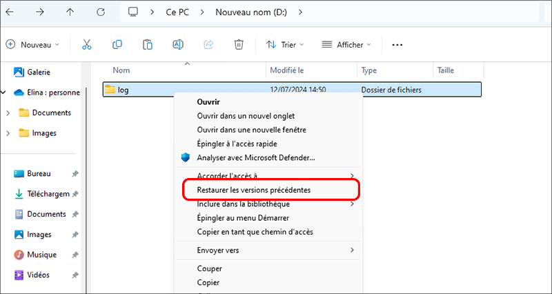 choisissez restaurer la version précédente