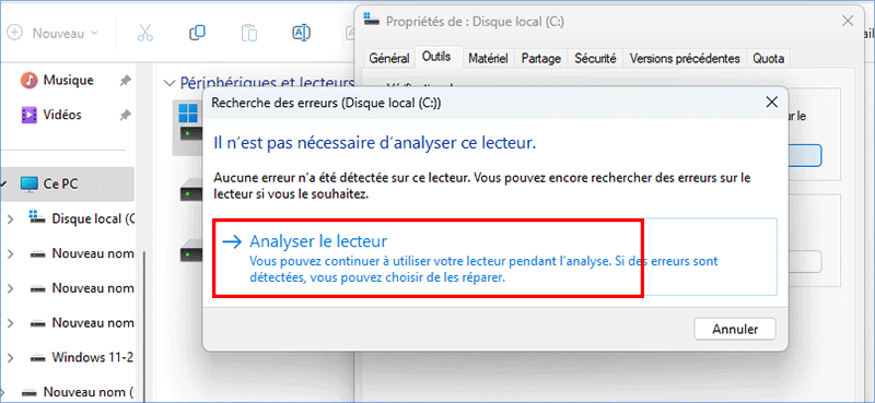 cliquez sur Scanner le lecteur