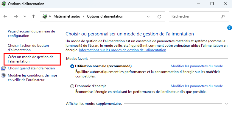 cliquez sur Créer un plan d'alimentation