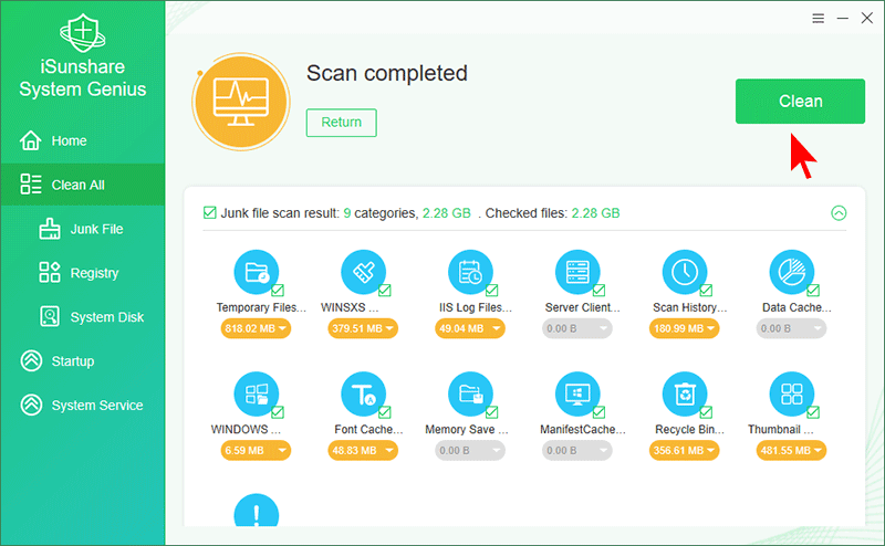 cliquez sur Nettoyer