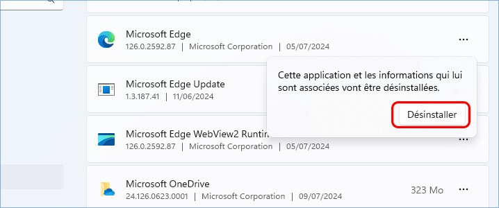 cliquez sur Désinstaller dans la boîte de dialogue