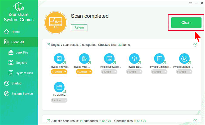 cliquez sur Nettoyer
