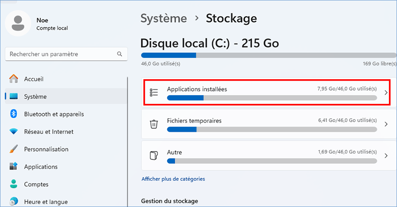 cliquez sur Applications et fonctionnalités