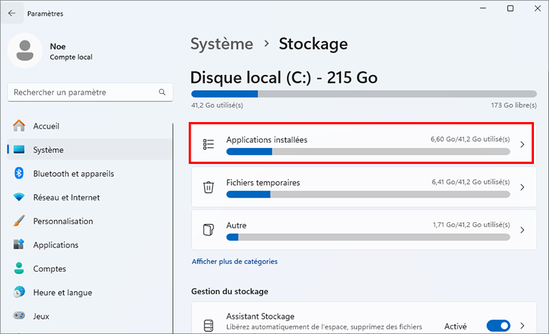cliquez sur Applications et fonctionnalités