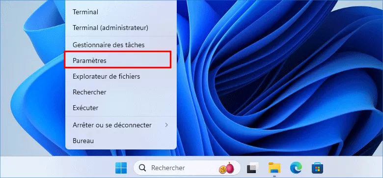 cliquez sur Paramètres