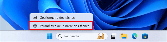 cliquez sur Paramètres de la barre des tâches