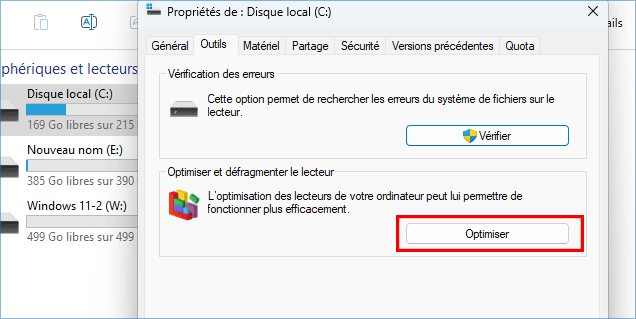 cliquez sur Optimiser