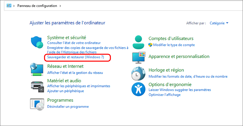 cliquez sur Sauvegarder et restaurer