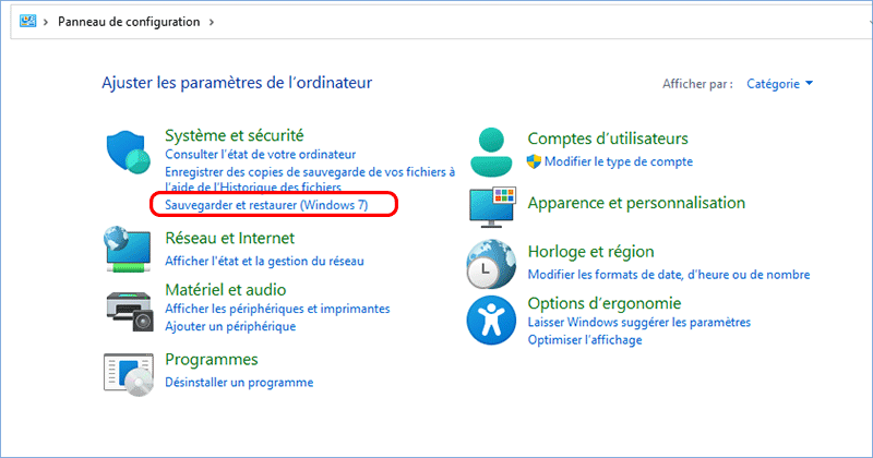 cliquez sur Sauvegarder et restaurer