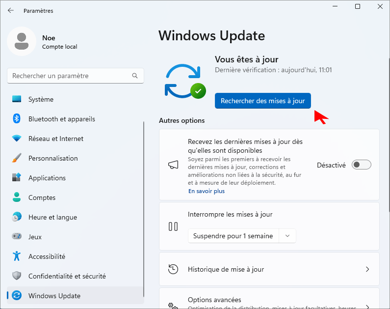 vérifier la mise à jour