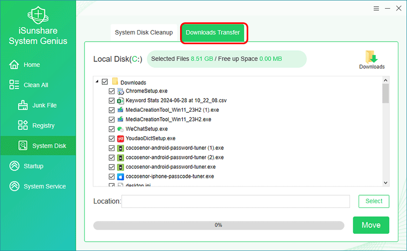 cliquez sur l'option Télécharger le transfert