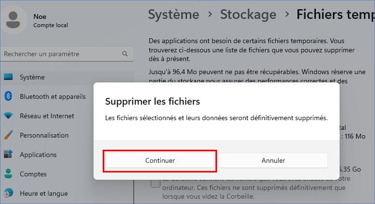 continuer à supprimer des fichiers