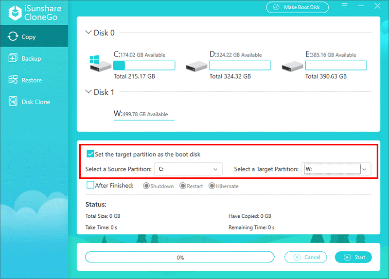 definir la partition source et la partition cible