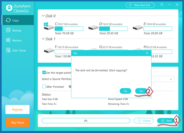 commencer à copier la partition de disque
