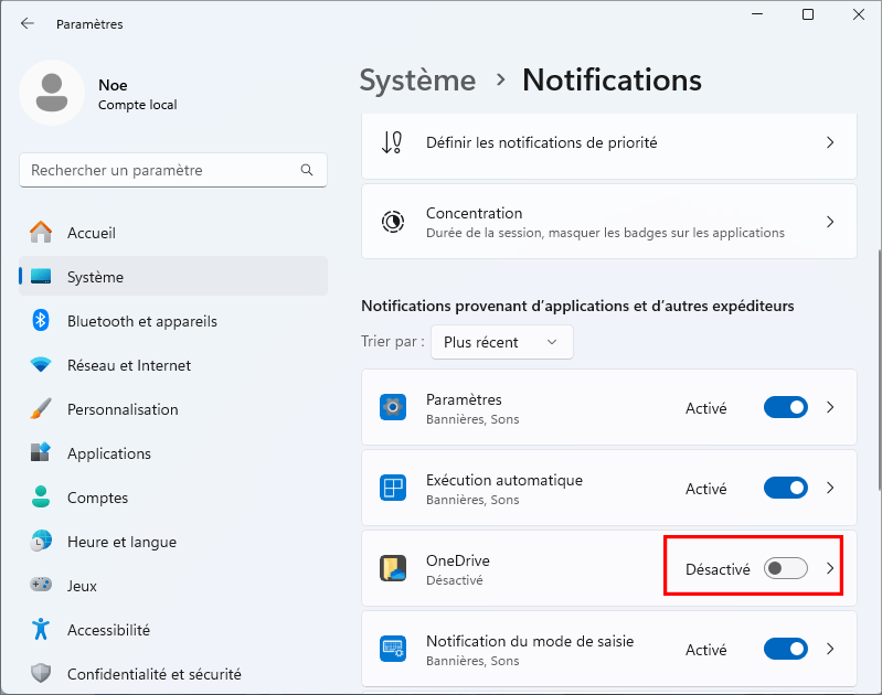 désactiver les notifications d'application inutiles