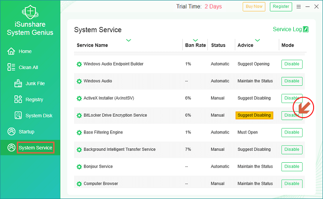 désactiver le service Windows inutile