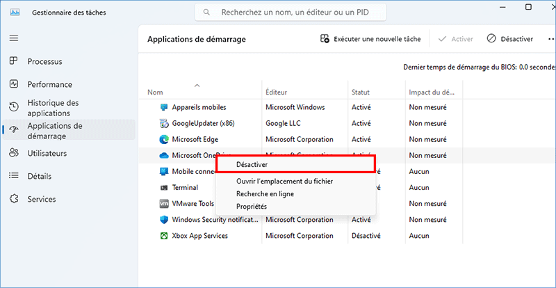 désactiver les programmes inutiles