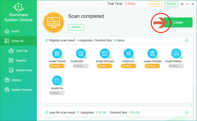 cliquez sur le bouton Nettoyer