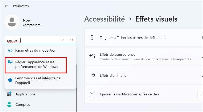 performances de recherche à partir des paramètres