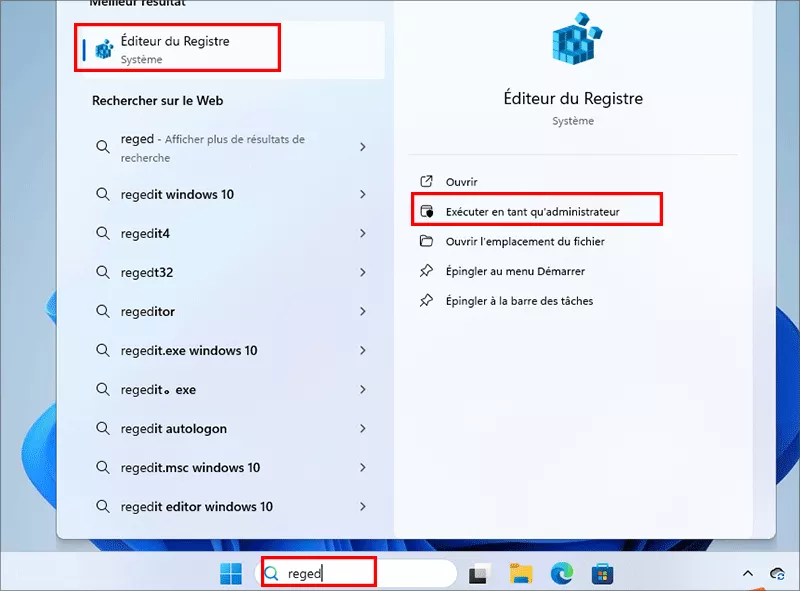 recherche regedit