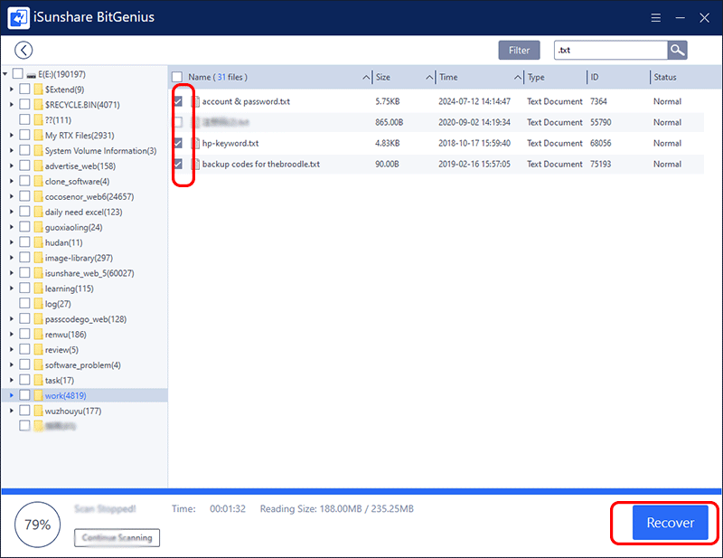 sélectionner les fichiers à récupérer
